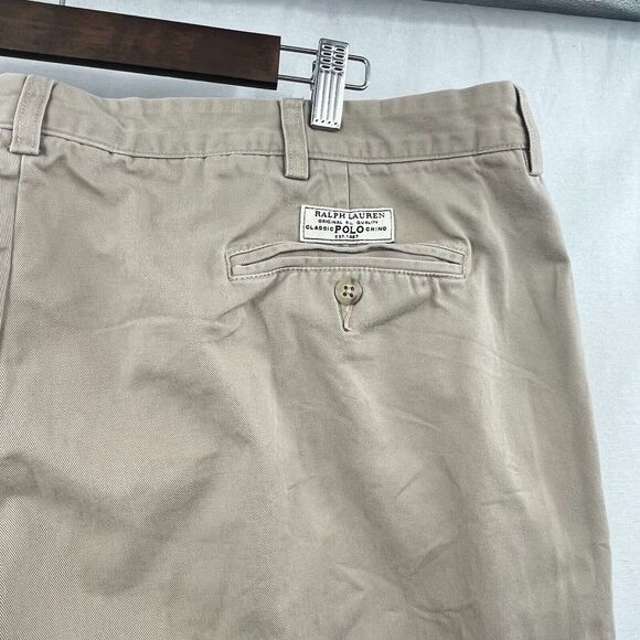 Polo by Ralph Lauren Andrew Pleated Chino Pant 42x32 Khaki Beige Preppy Vintage - Picture 3 of 6